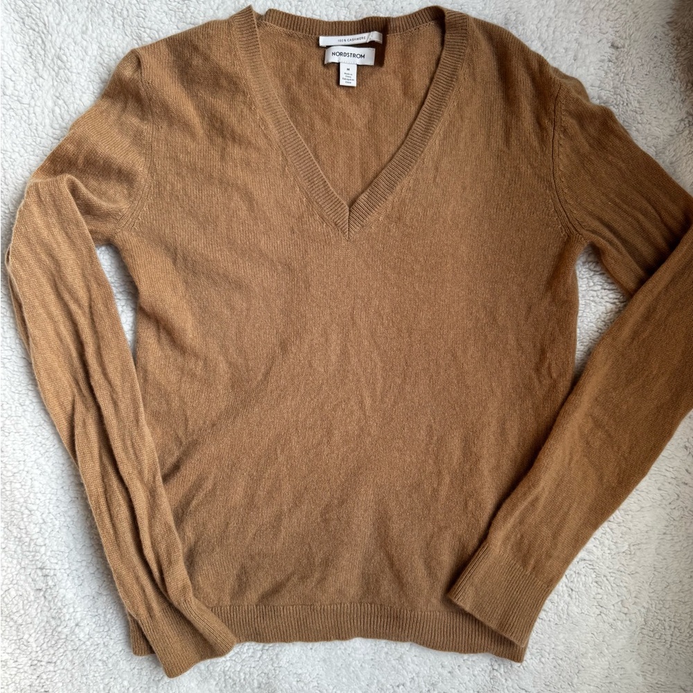 Nordstrom Cashmere Brown V-Neck Sweater